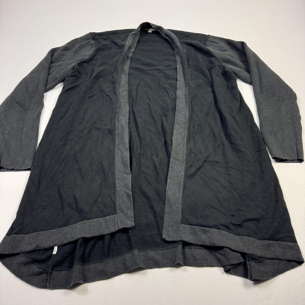 Eileen Fisher Sweater Womens Large Black Gray Open Front Cardigan Longline Knit